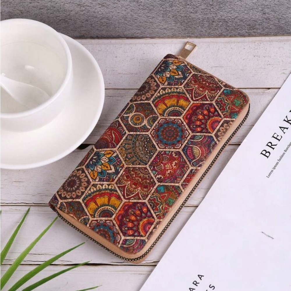 Bohemian Geometric Print Zip-Around Multicolor Long Wallet - Picture 2 of 7